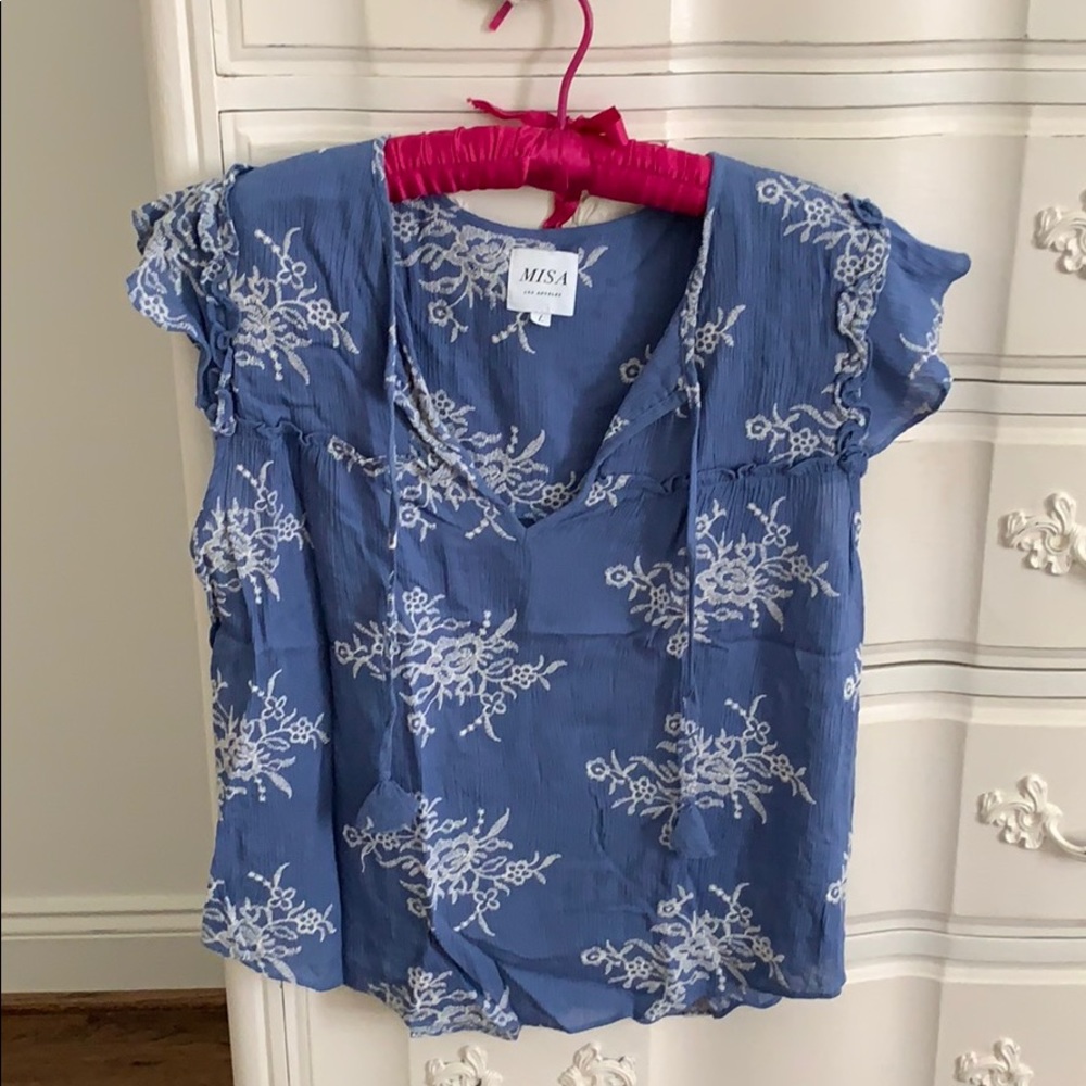 Misa blue flutter sleeve blouse